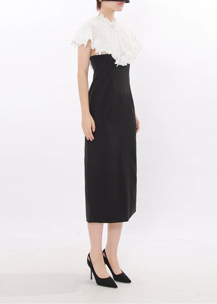 Domnicus Lace Shawl Embroidered Split Midi Dress