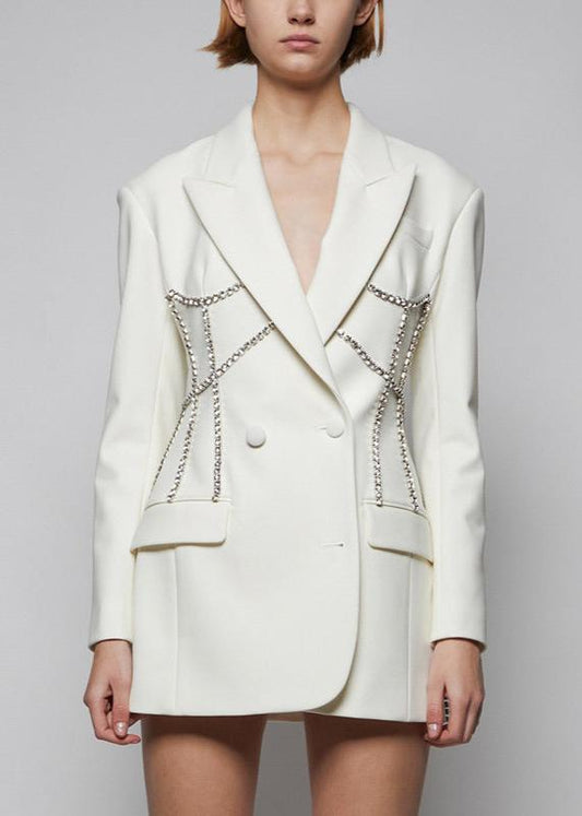 Manju Plunge Diamond Chain Blazer In White