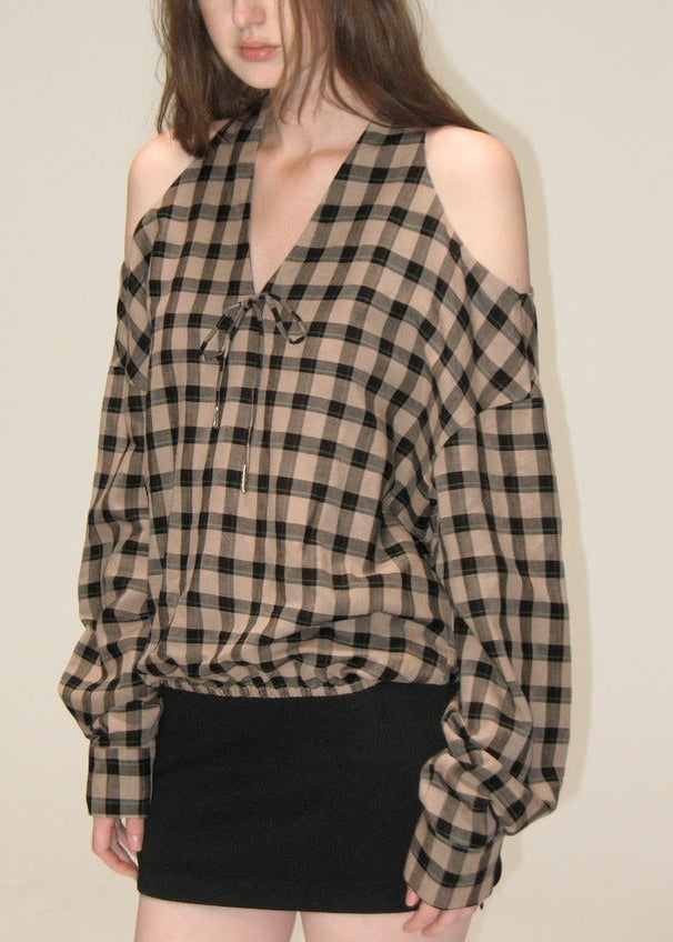 Durans Long Sleeve Cutout Grid Top