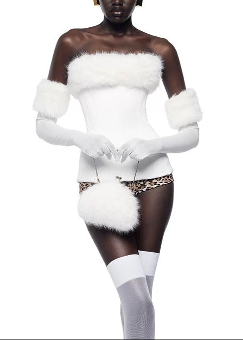 Djordje Strapless Faux Fur Top In White