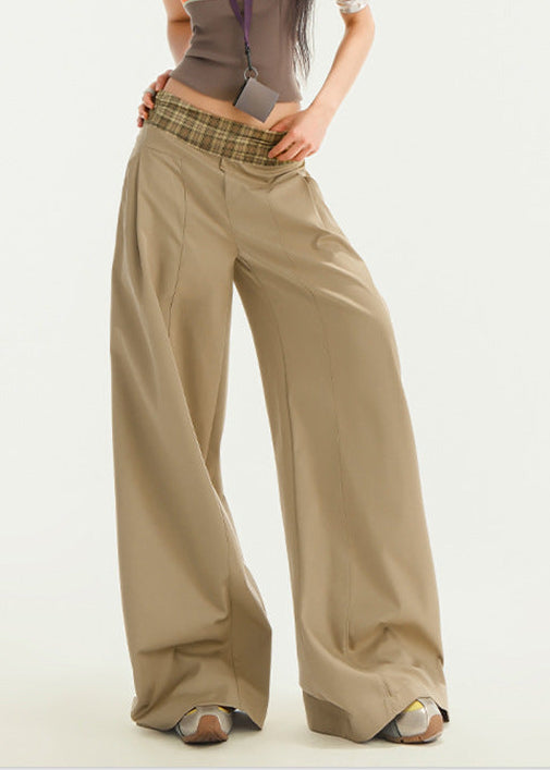 Dafna Grid Wide Leg Pants In Khaki