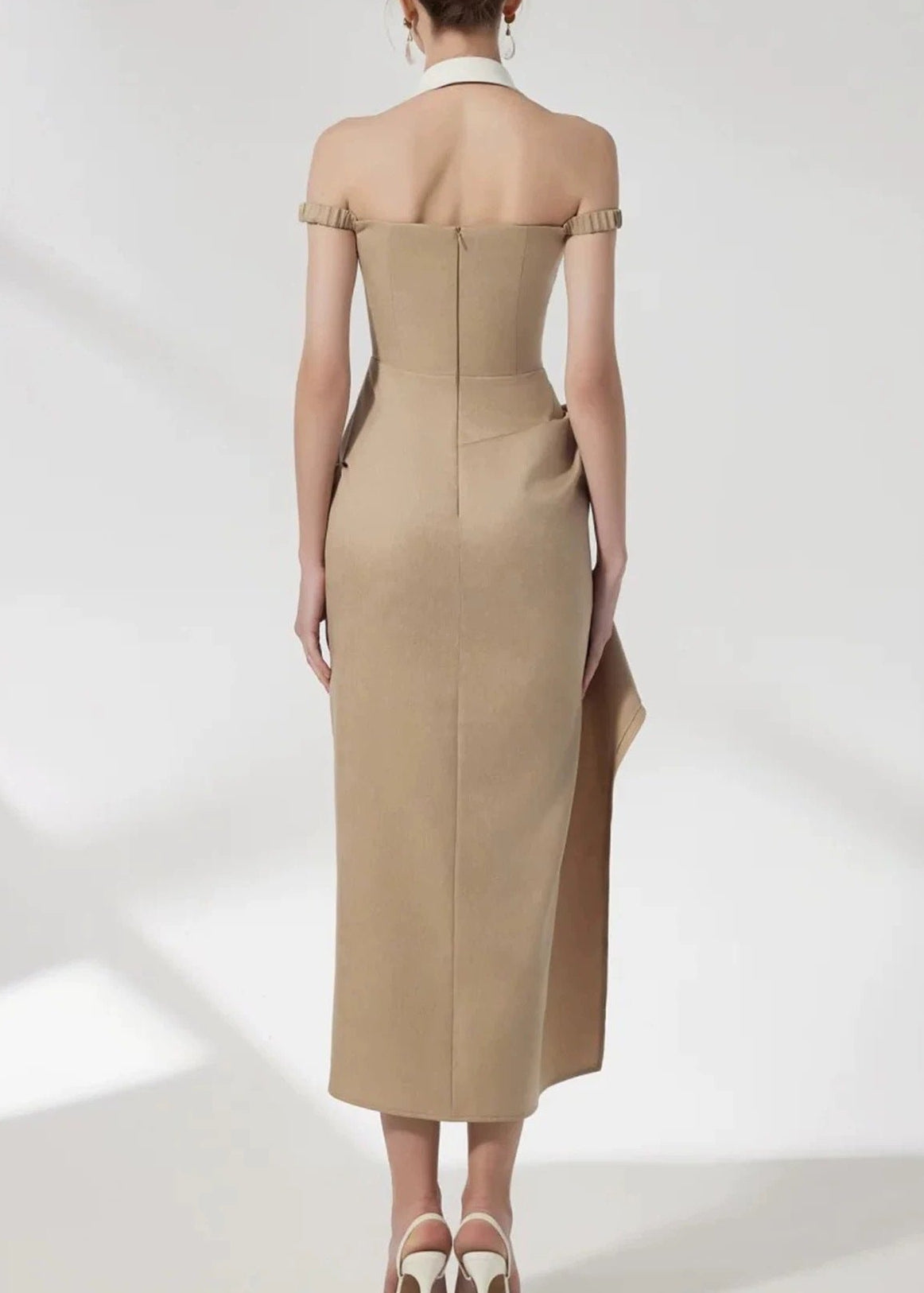 Cambria Halter Neck Asymmetric Midi Dress
