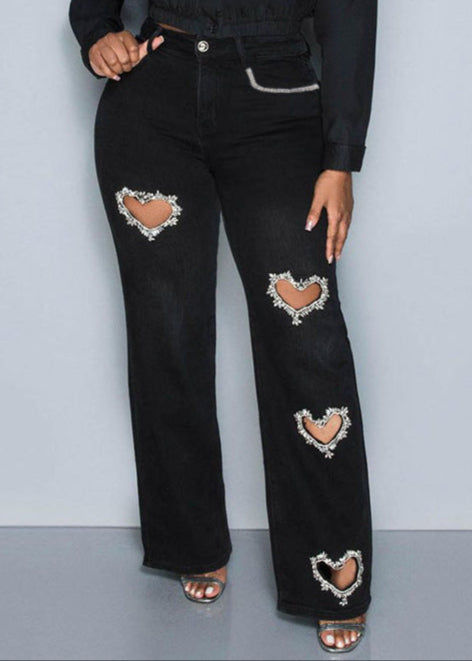 Andoni Love Rhinestone Cutout Jeans In Black