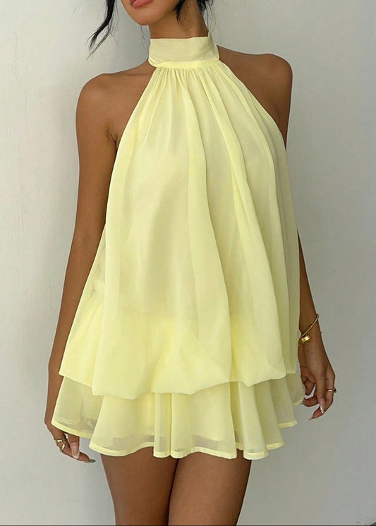 Branden Backless Halter Neck Mini Dress In Yellow