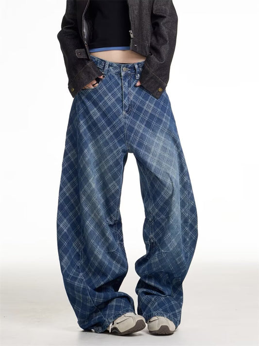 Emiliya Grid Barrel Jeans