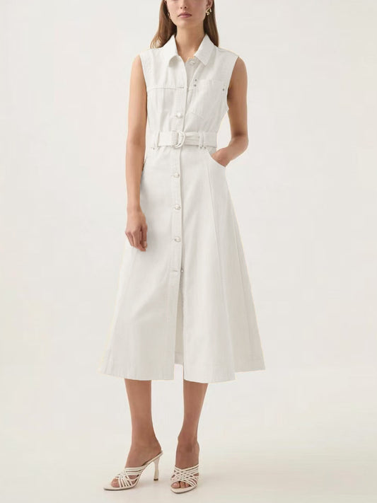Cameron Sleeveless Denim Dress In White
