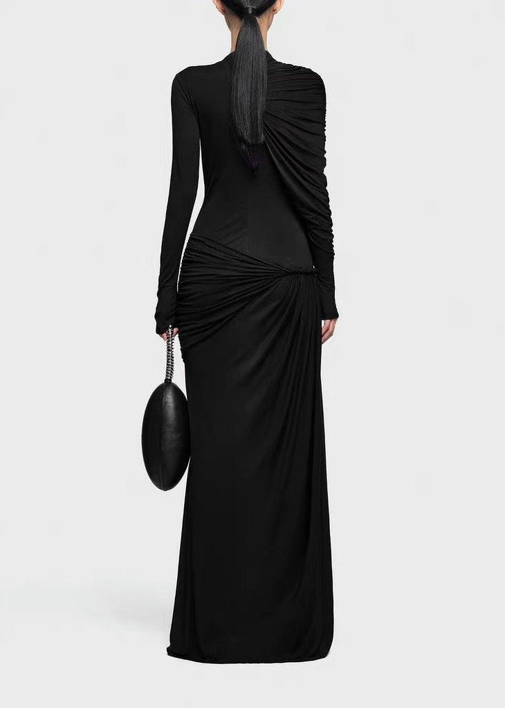 Driscoll Asymmetric Ruch Maxi Dress In Black