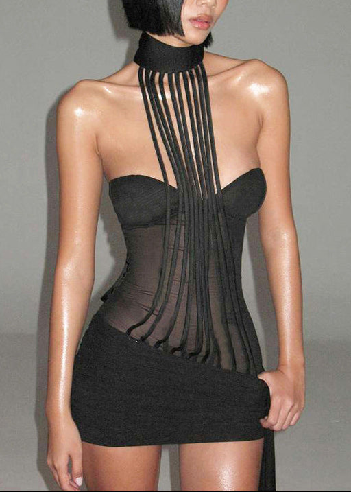 Edelmira Halter Neck Corset Mesh Mini Dress