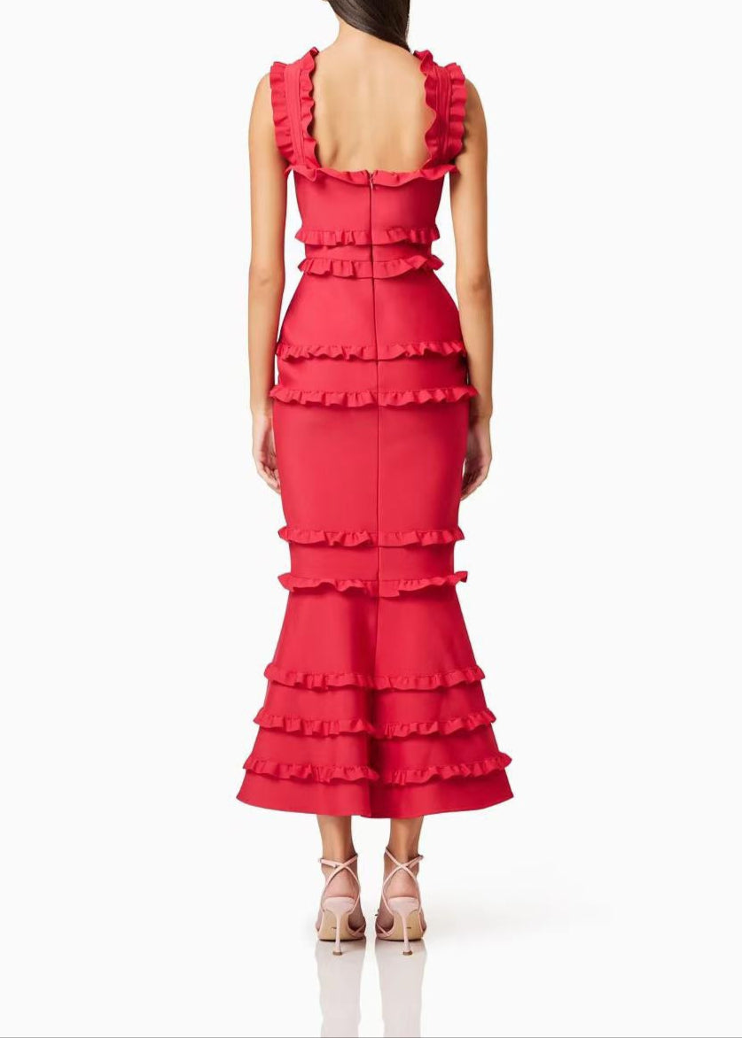 Barret Ruffle Flower Maxi Dress In Red