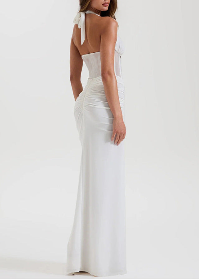 Fakhriyya Halter Neck Corset Maxi Dress In White