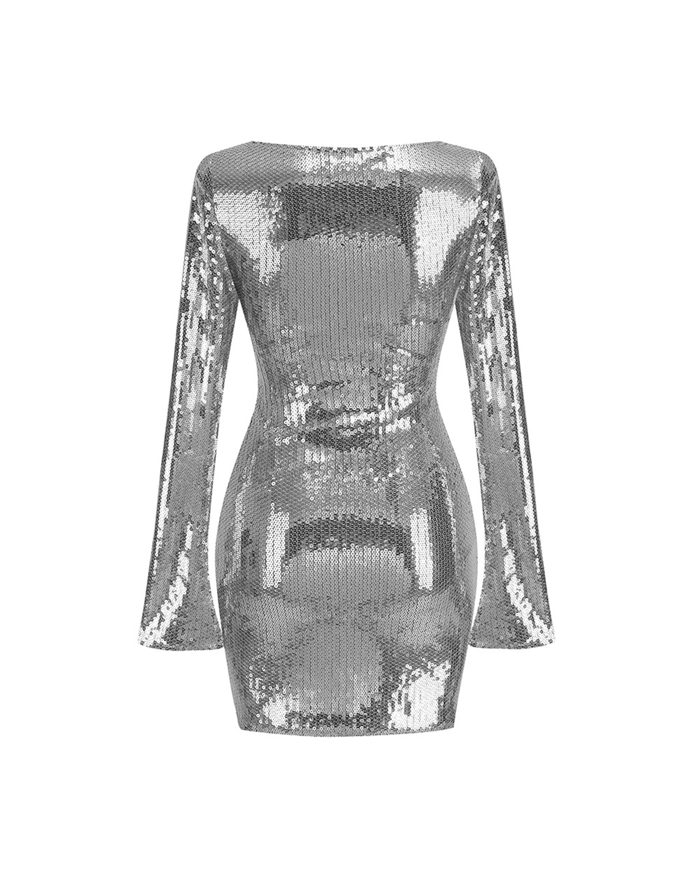 Hirst Long Sleeve Sequin Mini Dress In Silver