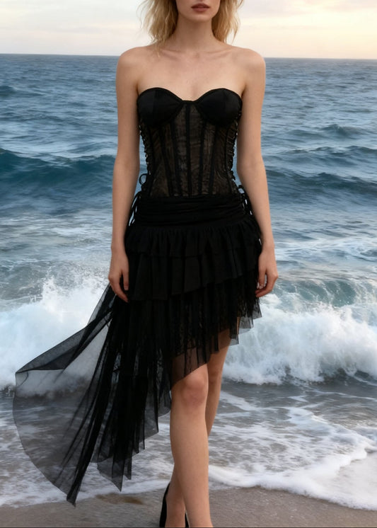 Dany Corset Mesh Asymmetric Mini Dress