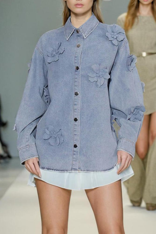 Tomasina Flower Lapel Denim Shirt