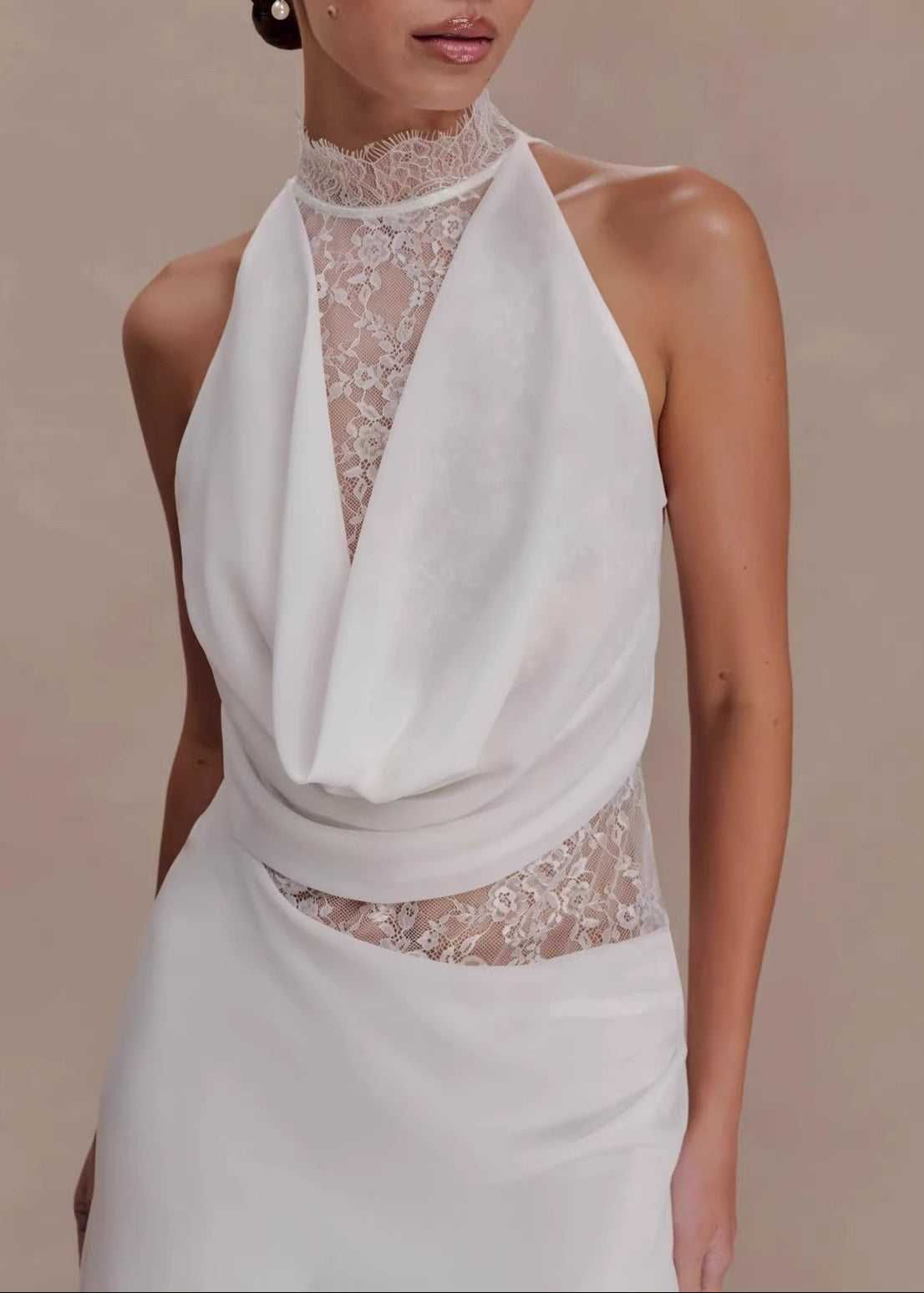 Filat Lace Draped Satin Mini Dress