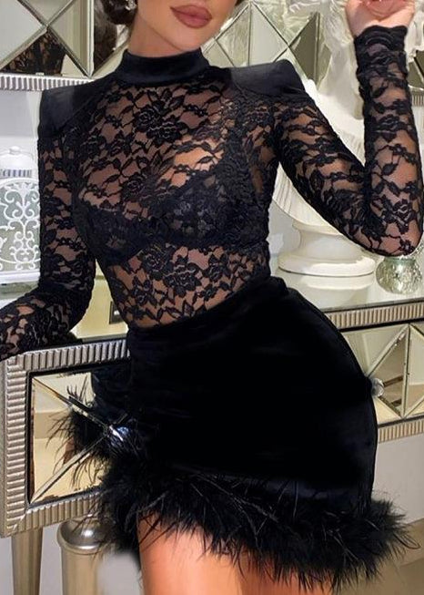 Emiliia Lace Feather Mini Dress