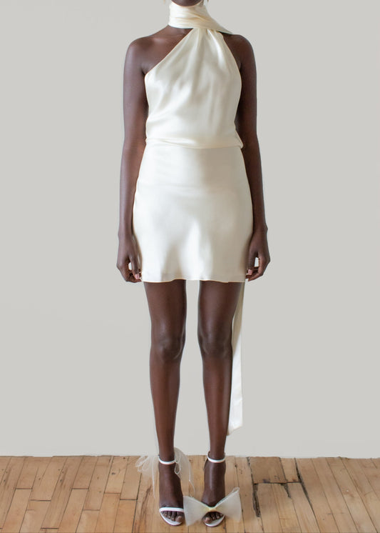 Schuyler Ruch Satin Halter Neck Mini Dress