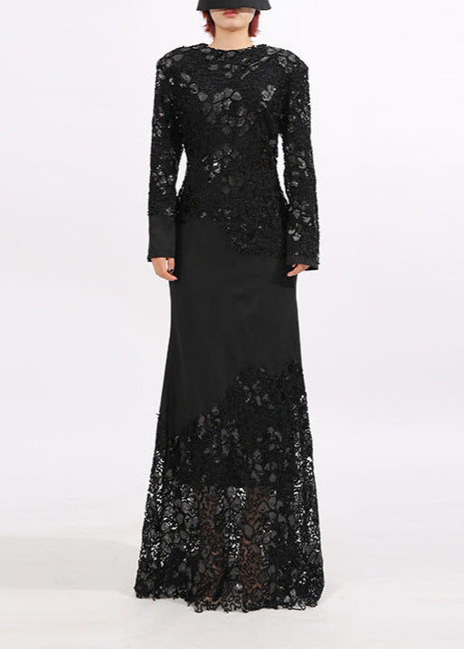 Eino Embroidered Sequin Maxi Dress In Black