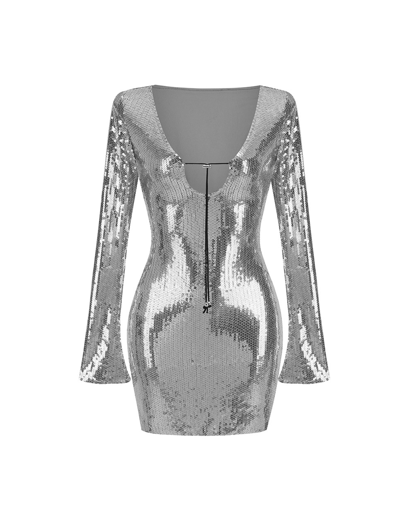 Hirst Long Sleeve Sequin Mini Dress In Silver