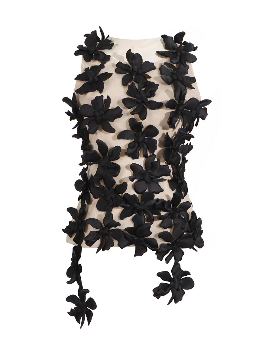 Carnie Flower Cutout Sleeveless Top In Black