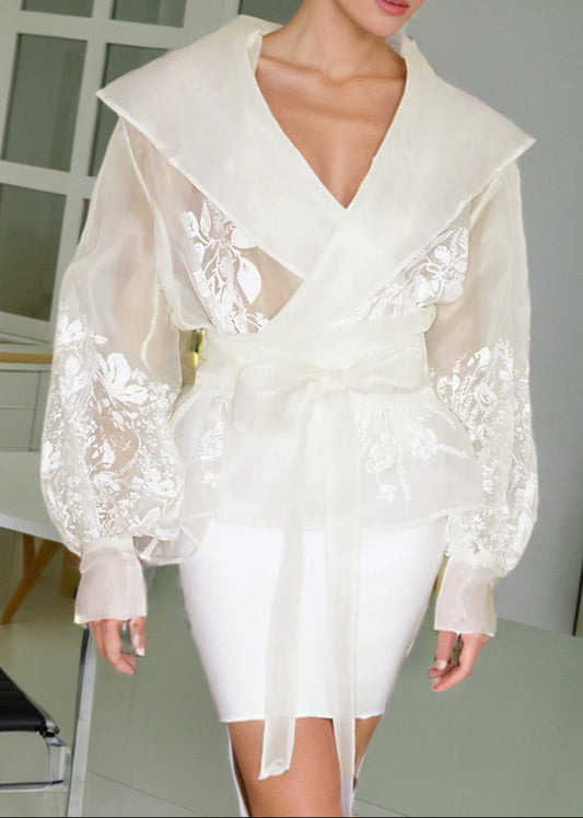 Aminah Lace Up Floral Lapel Shirt