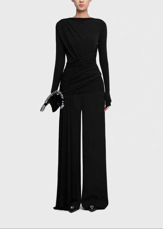 Desmond Ruch Asymmetric Fringe Pants Set In Black