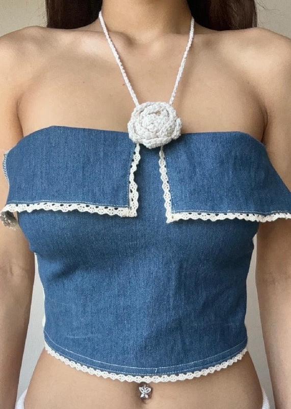 Senna Flower One Shoulder Denim Top