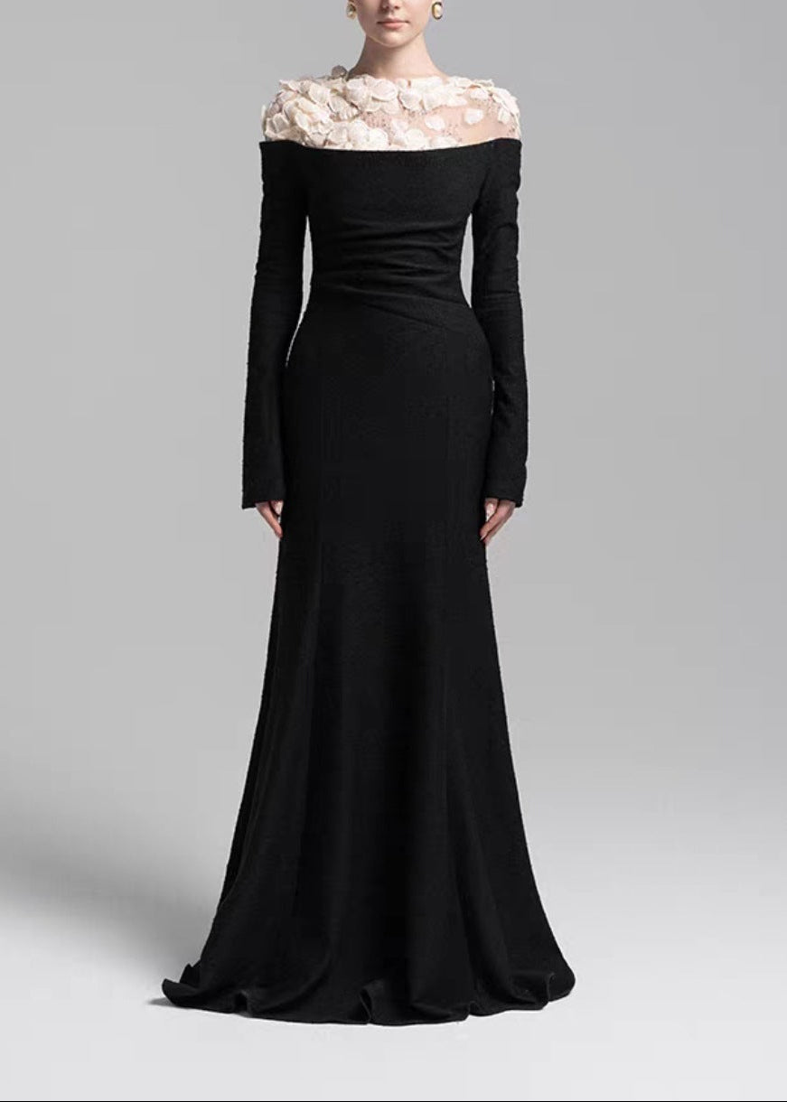 Eamon Flower Deconstruct Maxi Dress In Black