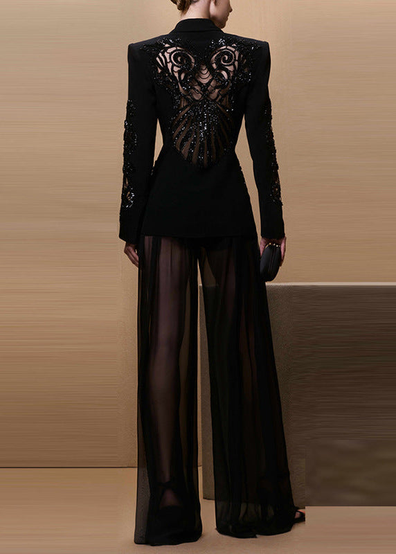 Elva Sequin Embroidered Mesh Pants Set