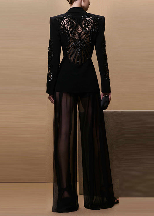 Elva Sequin Embroidered Mesh Pants Set