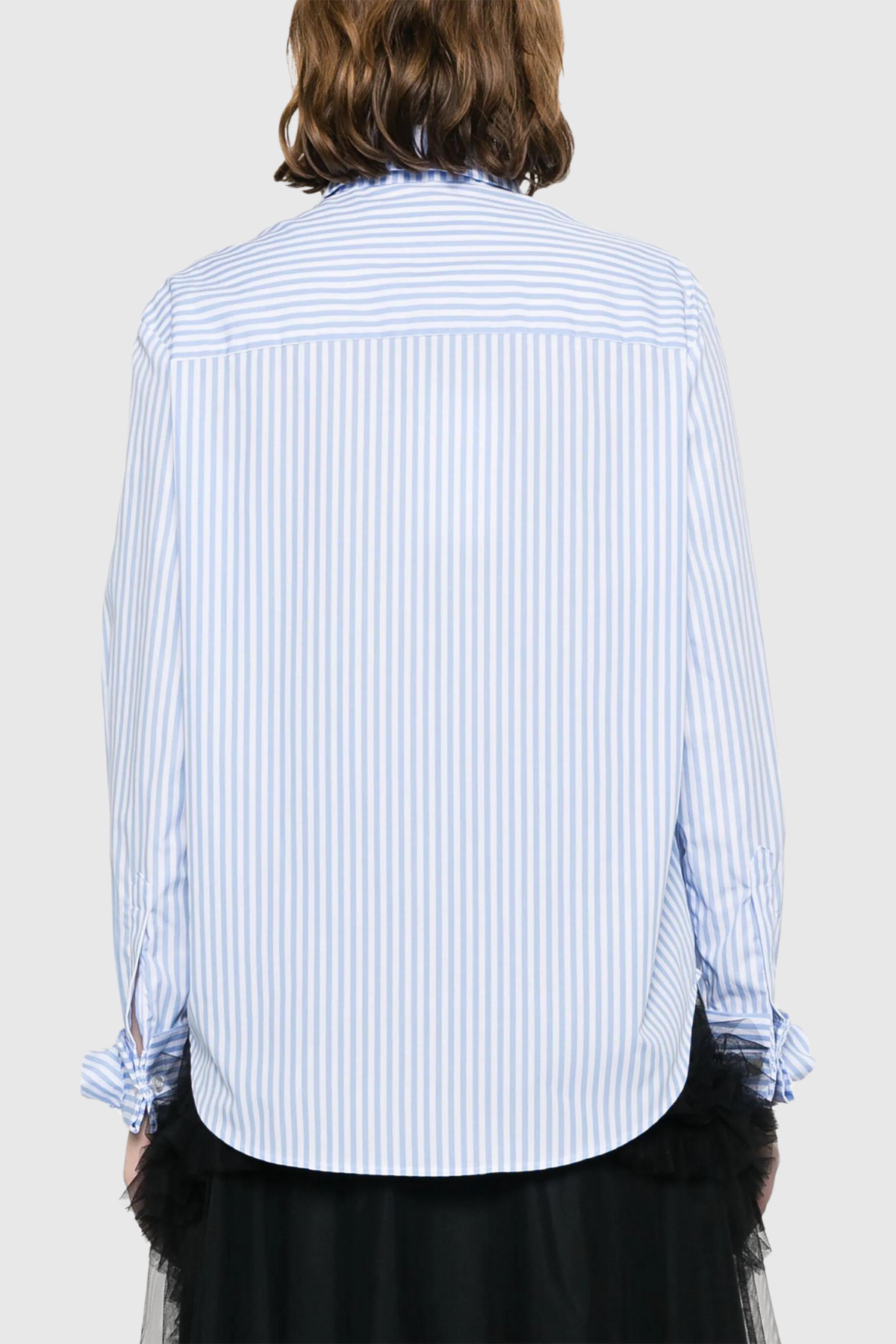 Vernon Flower Polo Collar Stripe Top In Blue