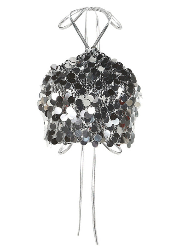 Beata Sequin Lace Up Crop Top