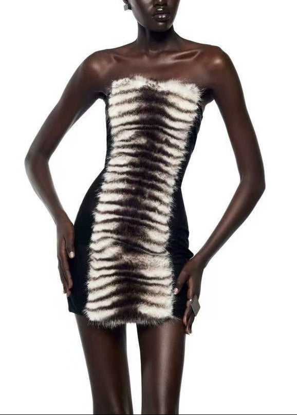 Deisy Strapless Faux Fur Mini Dress In White