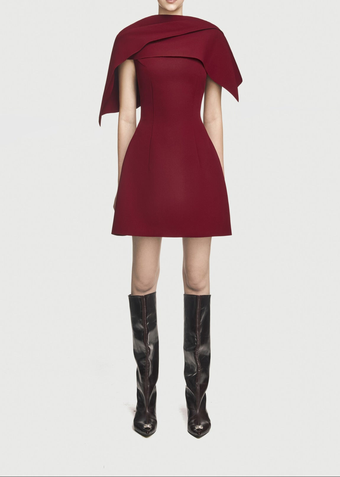 Zaki Shawl Ruch Bodycon Mini Dress In Red