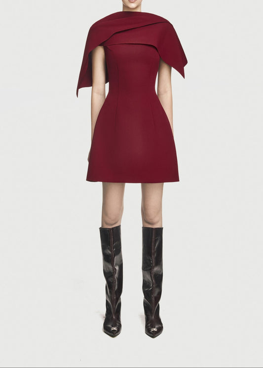 Zaki Shawl Ruch Bodycon Mini Dress In Red