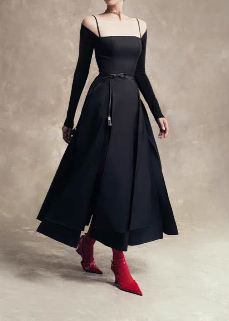 Annot Lace Up Split Maxi Dress In Black
