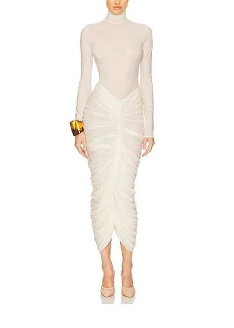 Diklah High Neck Ruch Midi Dress