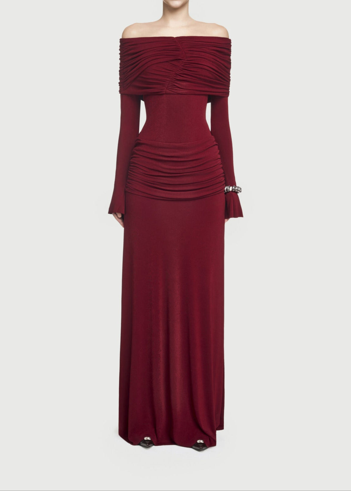 Annmarie Off Shoulder Ruch Maxi Dress In Red