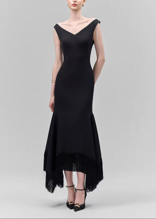 Christos Off Shoulder Fringe Maxi Dress