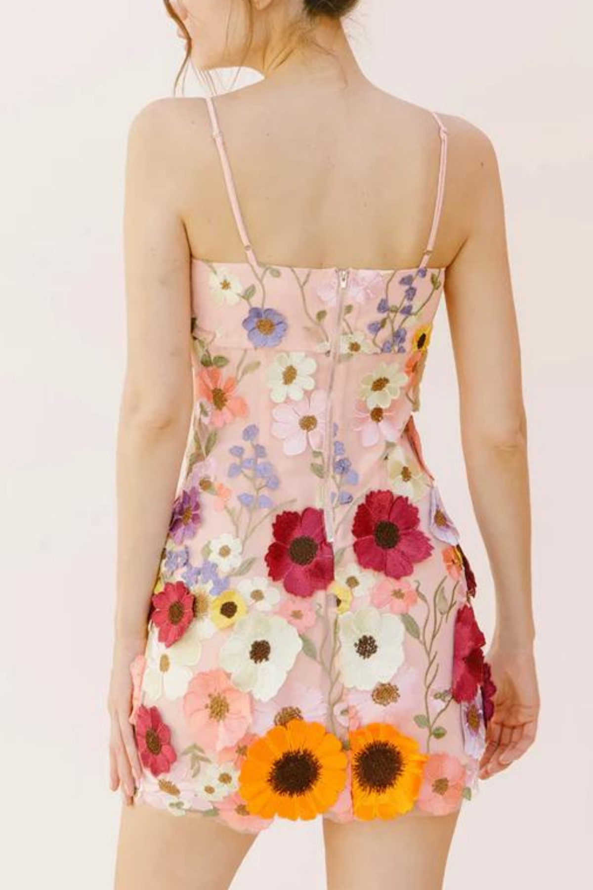 Caelum Mesh Flower Embroidered Mini Dress In Pink