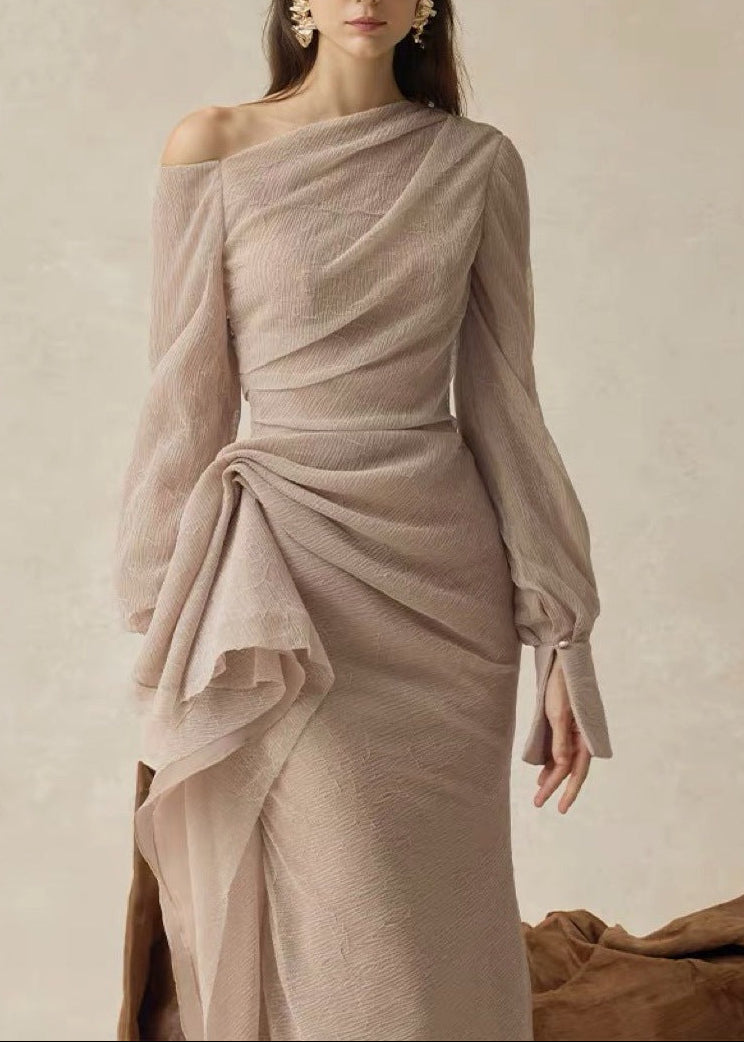 Claudette Asymmetric Ruch Maxi Dress