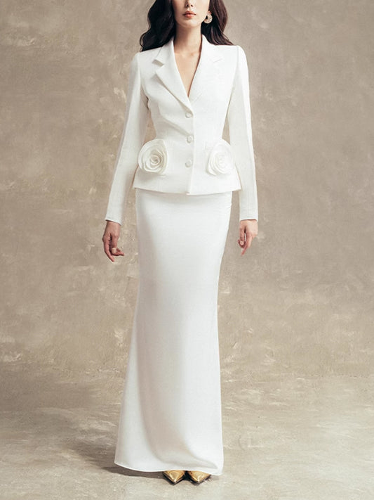 Zamira Flower Lapel Skirt Set