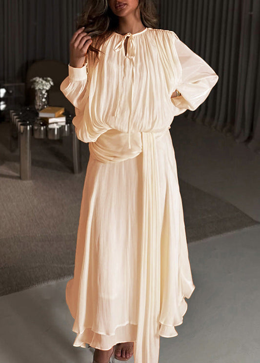 Edom Balloon Sleeve Ruch Ruffle Maxi Dress