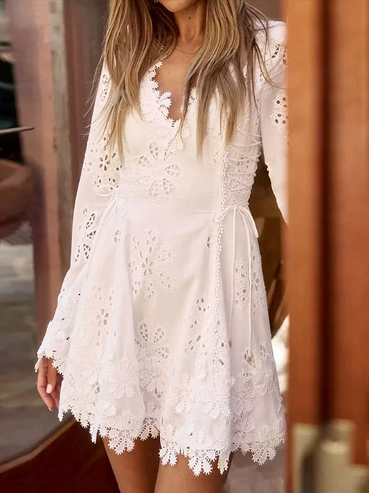 Davud Floral Lace Up Mini Dress