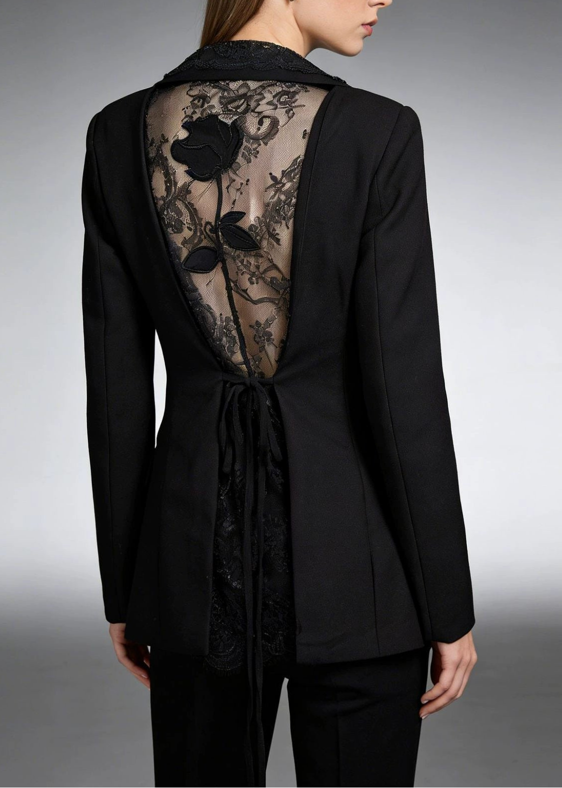 Anouk Lace Floral Blazer In Black