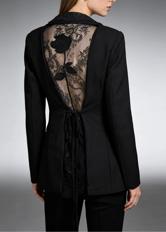 Anouk Lace Floral Blazer In Black