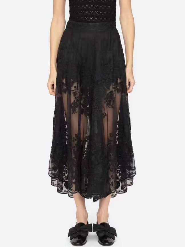 Faysal Embroidered Floral Mesh Pants In Black