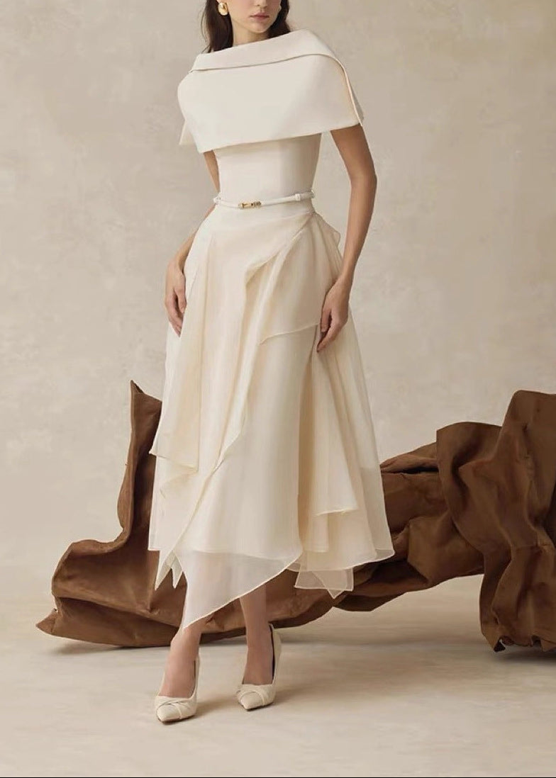 Deion Two Piece Shawl Ruffle Midi Dress