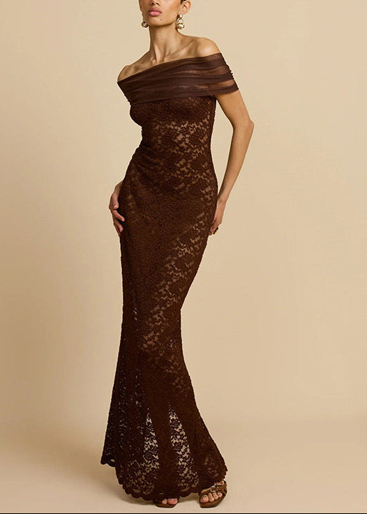 Criseida Off Shoulder Bodycon Lace Maxi Dress