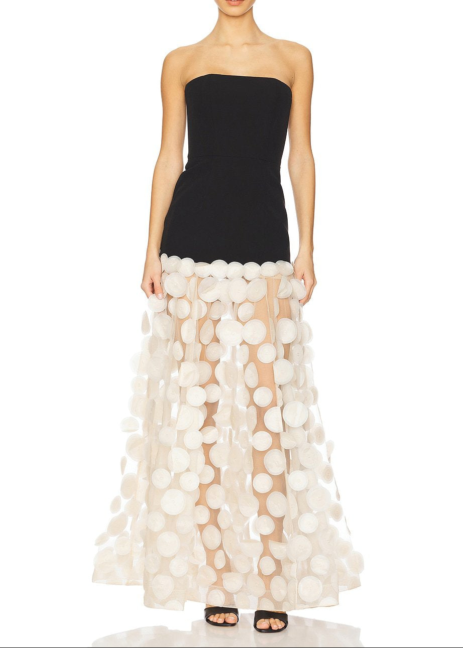 Boyan Dot Strapless Maxi Dress In Apricot