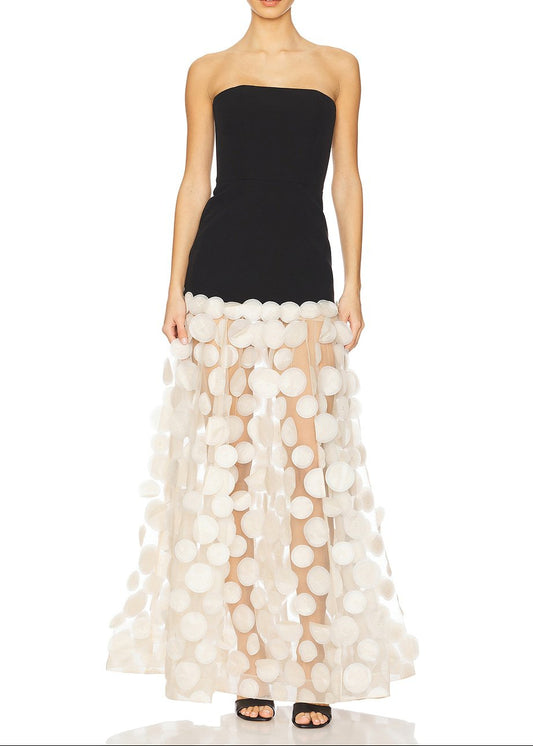 Boyan Dot Strapless Maxi Dress In Apricot